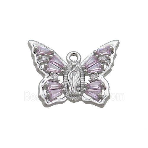 Copper Butterfly Pendant Pave Crystal Glass Platinum Plated