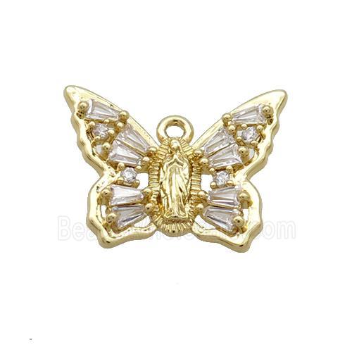 Copper Butterfly Pendant Pave Crystal Glass Gold Plated