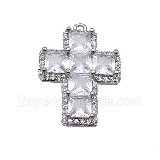 Copper Cross Pendant Pave Clear Crystal Glass Platinum Plated