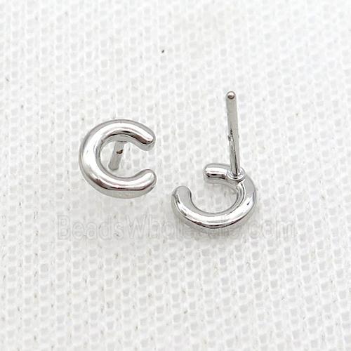Copper Stud Earring C-Letter Platinum Plated