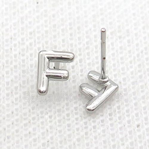 Copper Stud Earring F-Letter Platinum Plated