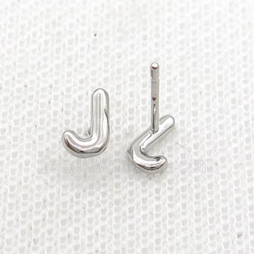 Copper Stud Earring J-Letter Platinum Plated