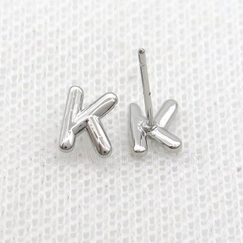 Copper Stud Earring K-Letter Platinum Plated
