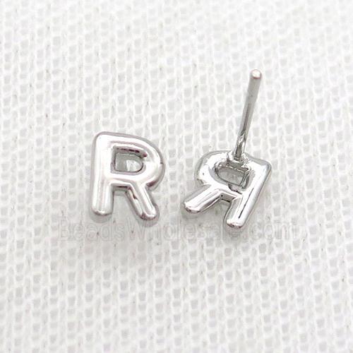 Copper Stud Earring R-Letter Platinum Plated