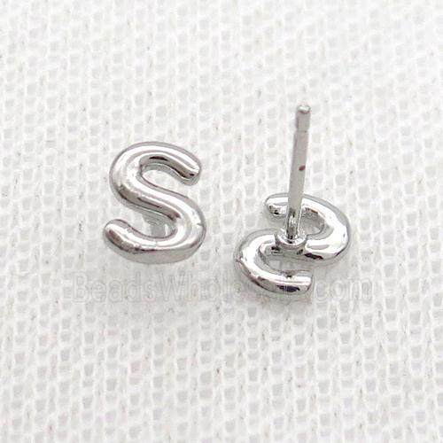 Copper Stud Earring S-Letter Platinum Plated