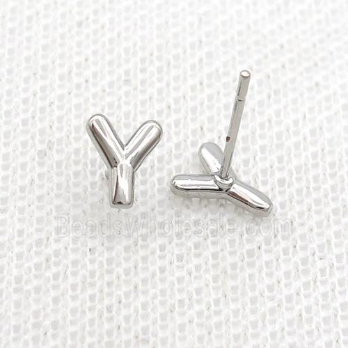 Copper Stud Earring Y-Letter Platinum Plated