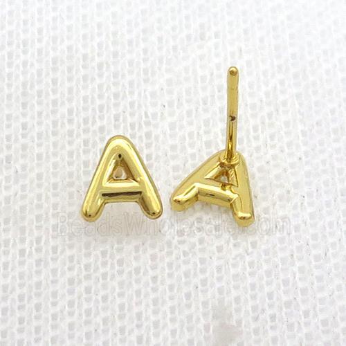 Copper Stud Earring A-Letter Gold Plated