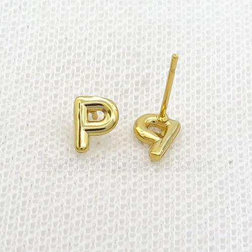 Copper Stud Earring P-Letter Gold Plated