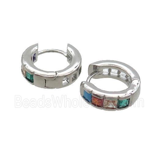 Copper Hoop Earring Pave Multicolor Zircon Plaitnum Plated