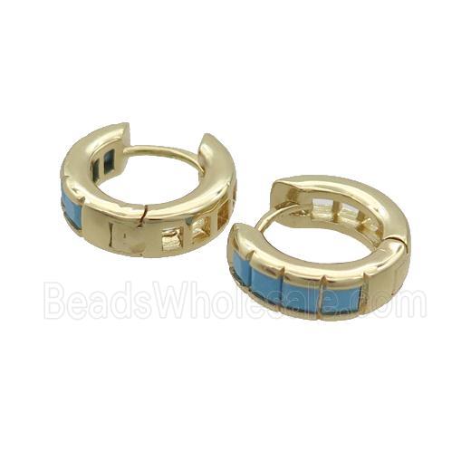 Copper Hoop Earring Pave Turq Zircon Gold Plated