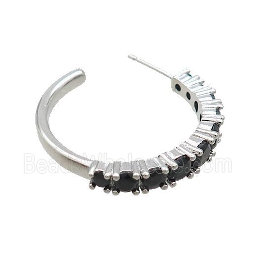 Copper Stud Earring Pave Black Zircon Platinum Plated