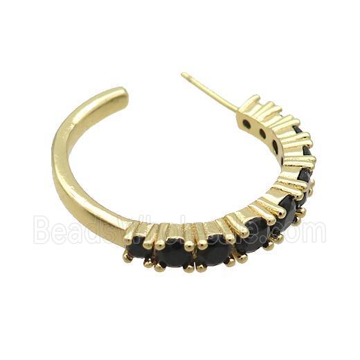 Copper Stud Earring Pave Black Zircon Gold Plated