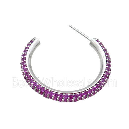 Copper Stud Earring Pave Hotpink Zircon Platinum Plated