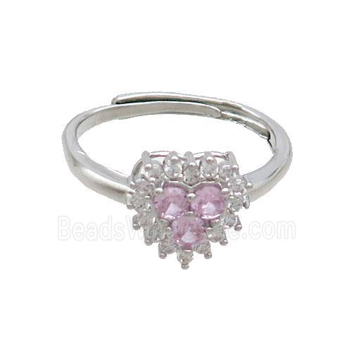 Copper Ring Pave Zircon Heart Adjustable Platinum Plated