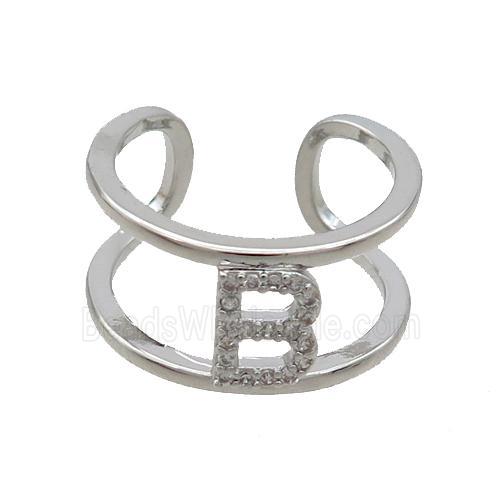 Copper Ring Pave Zircon B-Letter Platinum Plated