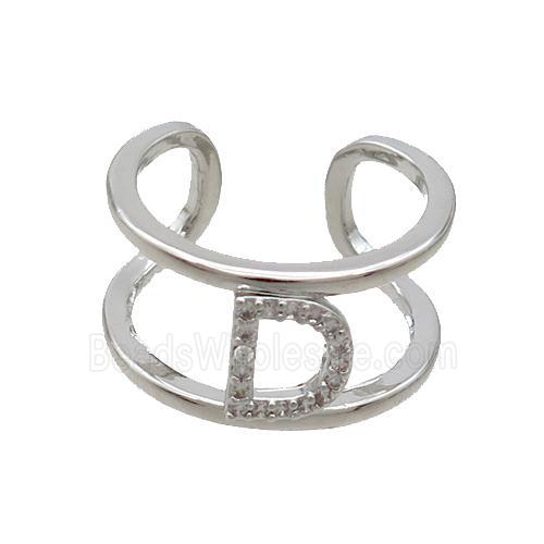 Copper Ring Pave Zircon D-Letter Platinum Plated
