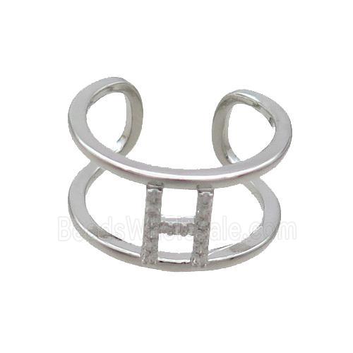Copper Ring Pave Zircon H-Letter Platinum Plated