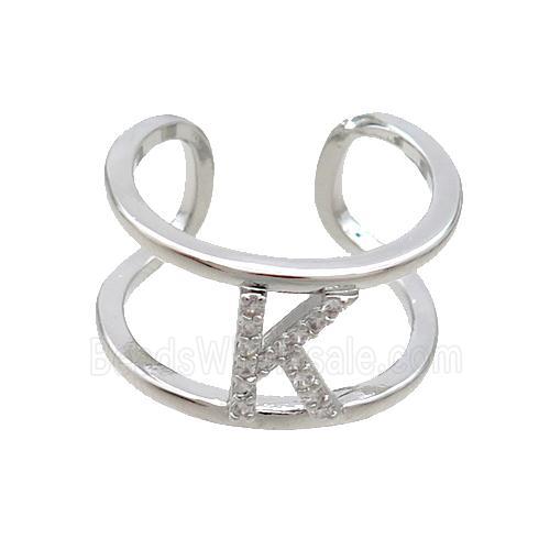Copper Ring Pave Zircon K-Letter Platinum Plated