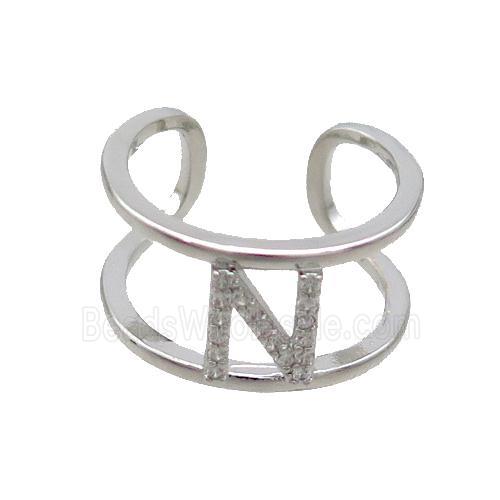 Copper Ring Pave Zircon N-Letter Platinum Plated