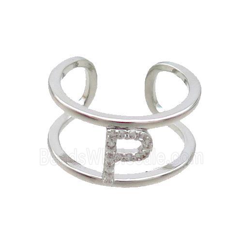 Copper Ring Pave Zircon P-Letter Platinum Plated