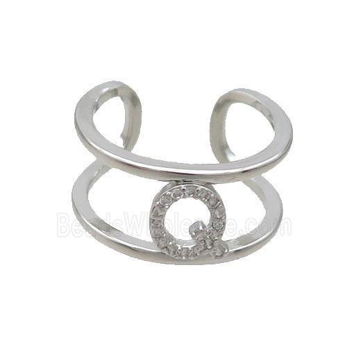 Copper Ring Pave Zircon Q-Letter Platinum Plated