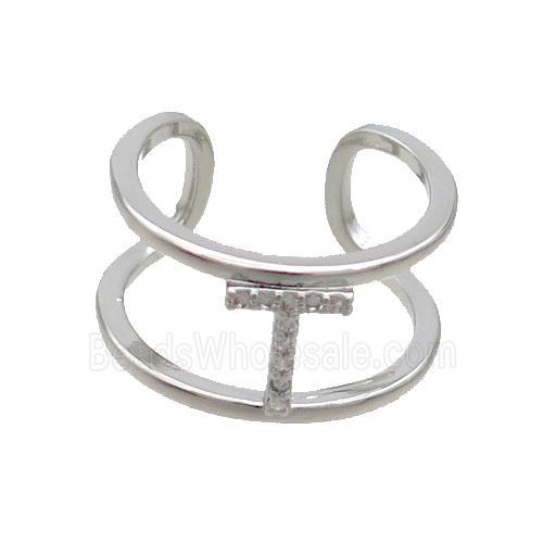 Copper Ring Pave Zircon T-Letter Platinum Plated