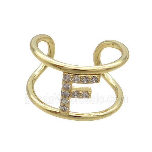 Copper Ring Pave Zircon F-Letter Gold Plated