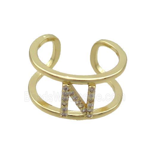 Copper Ring Pave Zircon N-Letter Gold Plated