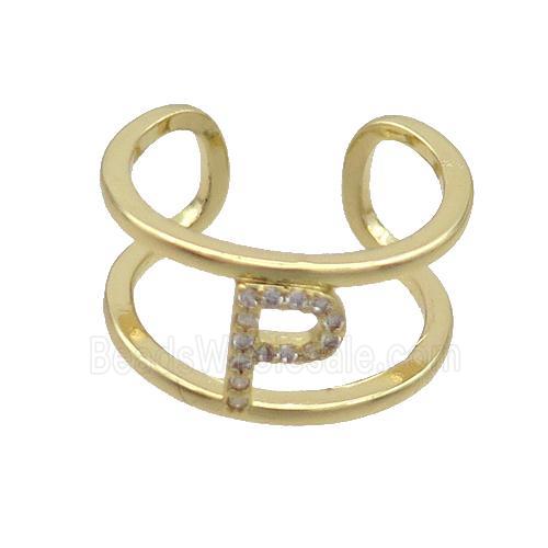 Copper Ring Pave Zircon P-Letter Gold Plated