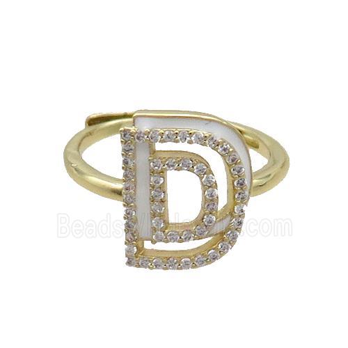 Copper Ring Pave Zircon D-Letter Adjustable Enamel Gold Plated