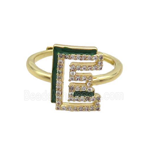 Copper Ring Pave Zircon E-Letter Adjustable Enamel Gold Plated