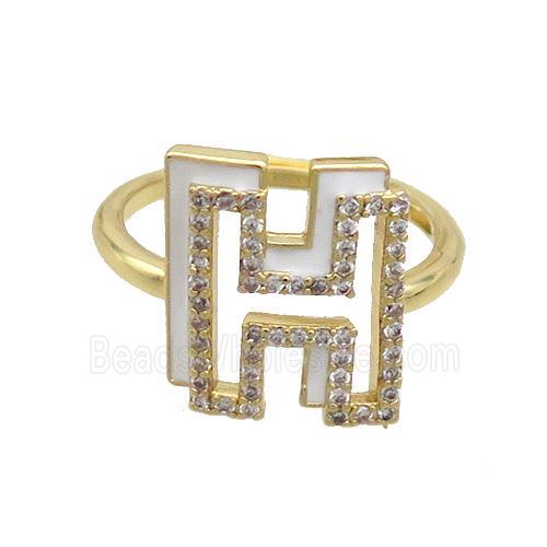 Copper Ring Pave Zircon H-Letter Adjustable Enamel Gold Plated