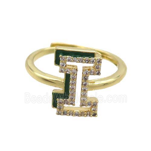 Copper Ring Pave Zircon I-Letter Adjustable Enamel Gold Plated
