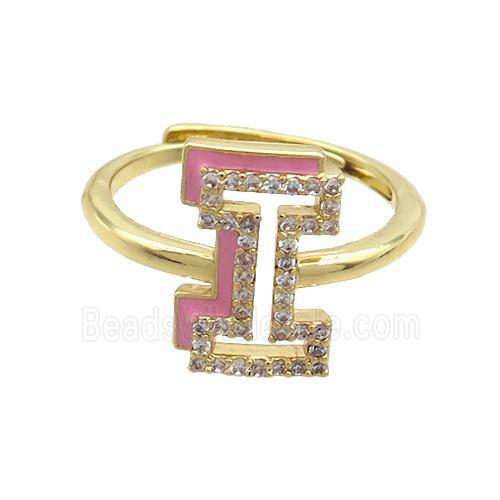 Copper Ring Pave Zircon I-Letter Adjustable Enamel Gold Plated