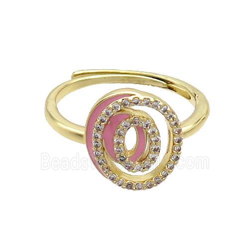 Copper Ring Pave Zircon O-Letter Adjustable Enamel Gold Plated