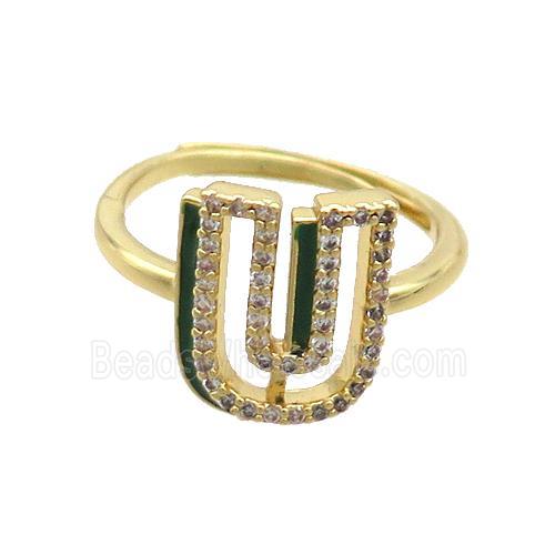 Copper Ring Pave Zircon U-Letter Adjustable Enamel Gold Plated