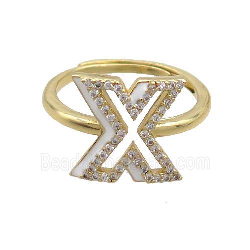 Copper Ring Pave Zircon X-Letter Adjustable Enamel Gold Plated