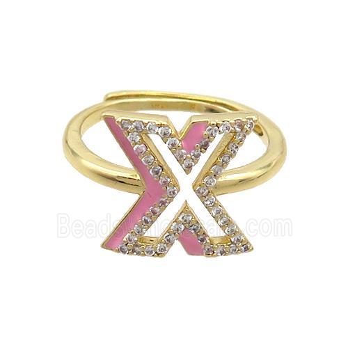 Copper Ring Pave Zircon X-Letter Adjustable Enamel Gold Plated