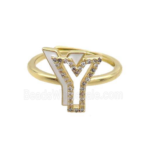 Copper Ring Pave Zircon Y-Letter Adjustable Enamel Gold Plated