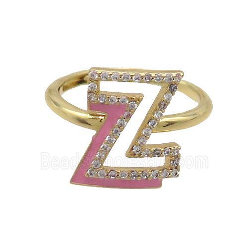 Copper Ring Pave Zircon Z-Letter Adjustable Enamel Gold Plated