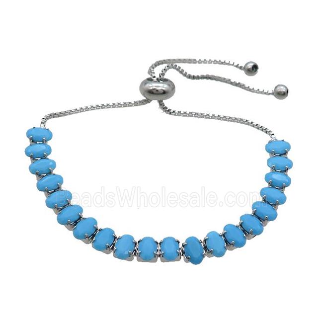 Copper Bracelet Pave Turqblue Crystal Glass Adjustable Platinum Plated