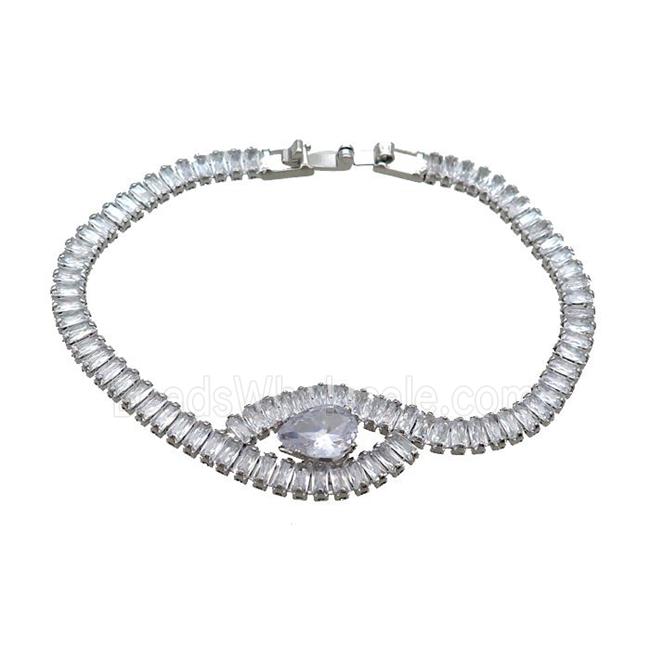 Copper Bracelet Pave Crystal Glass Platinum Plated