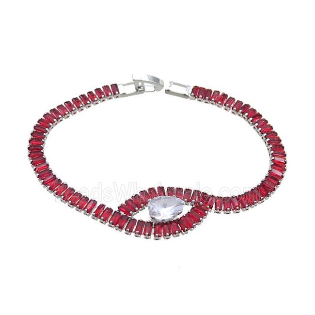 Copper Bracelet Pave Red Crystal Glass Platinum Plated