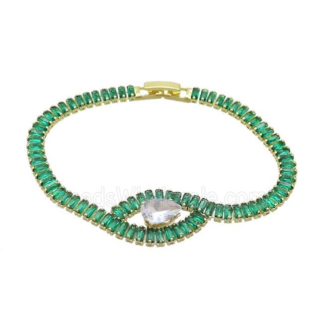 Copper Bracelet Pave Green Crystal Glass Gold Plated