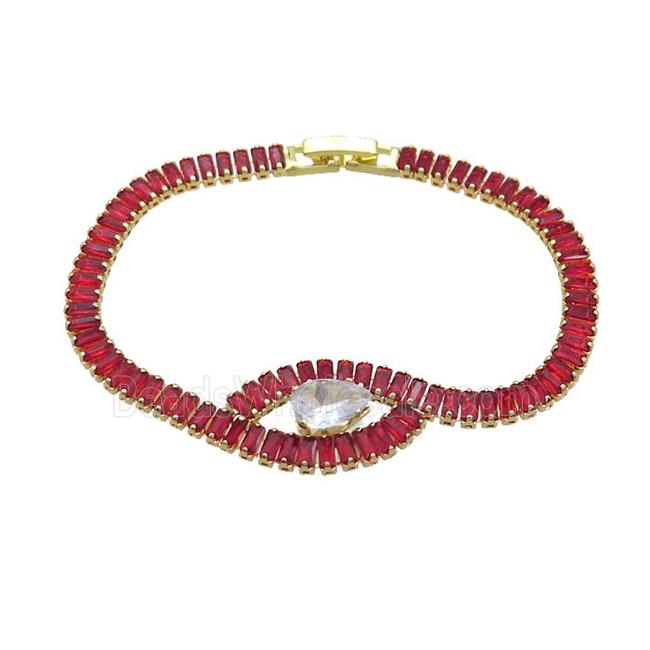 Copper Bracelet Pave Red Crystal Glass Gold Plated