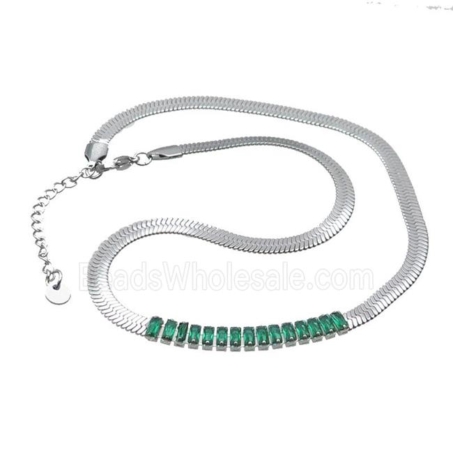 Copper Necklace Pave Green Crystal Glass Platinum Plated