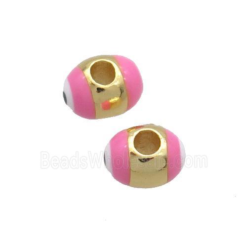 Copper Barrel Beads Pink Enamel Eye Large Hole Gold Plated
