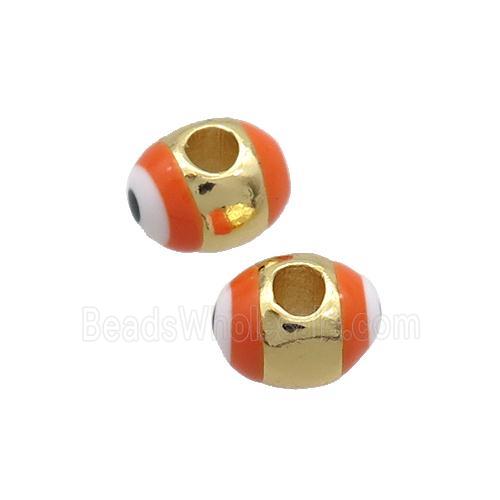 Copper Barrel Beads Orange Enamel Eye Large Hole Gold Plated