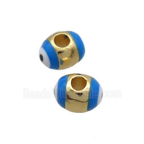 Copper Barrel Beads Blue Enamel Eye Large Hole Gold Plated