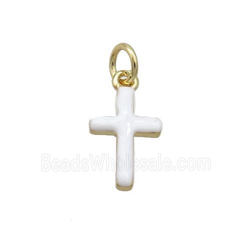 Copper Cross Pendant White Enamel Gold Plated